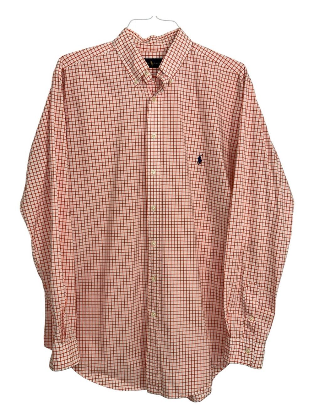 Ralph Lauren Orange & White Box Check Plaid Button-Down Shirt. Size Large Tall